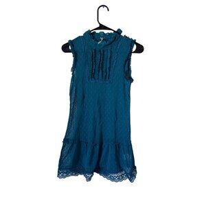 Free People Women's Sleeveless Tunic Top Vintage Sheer Lace Ruffle Babydoll